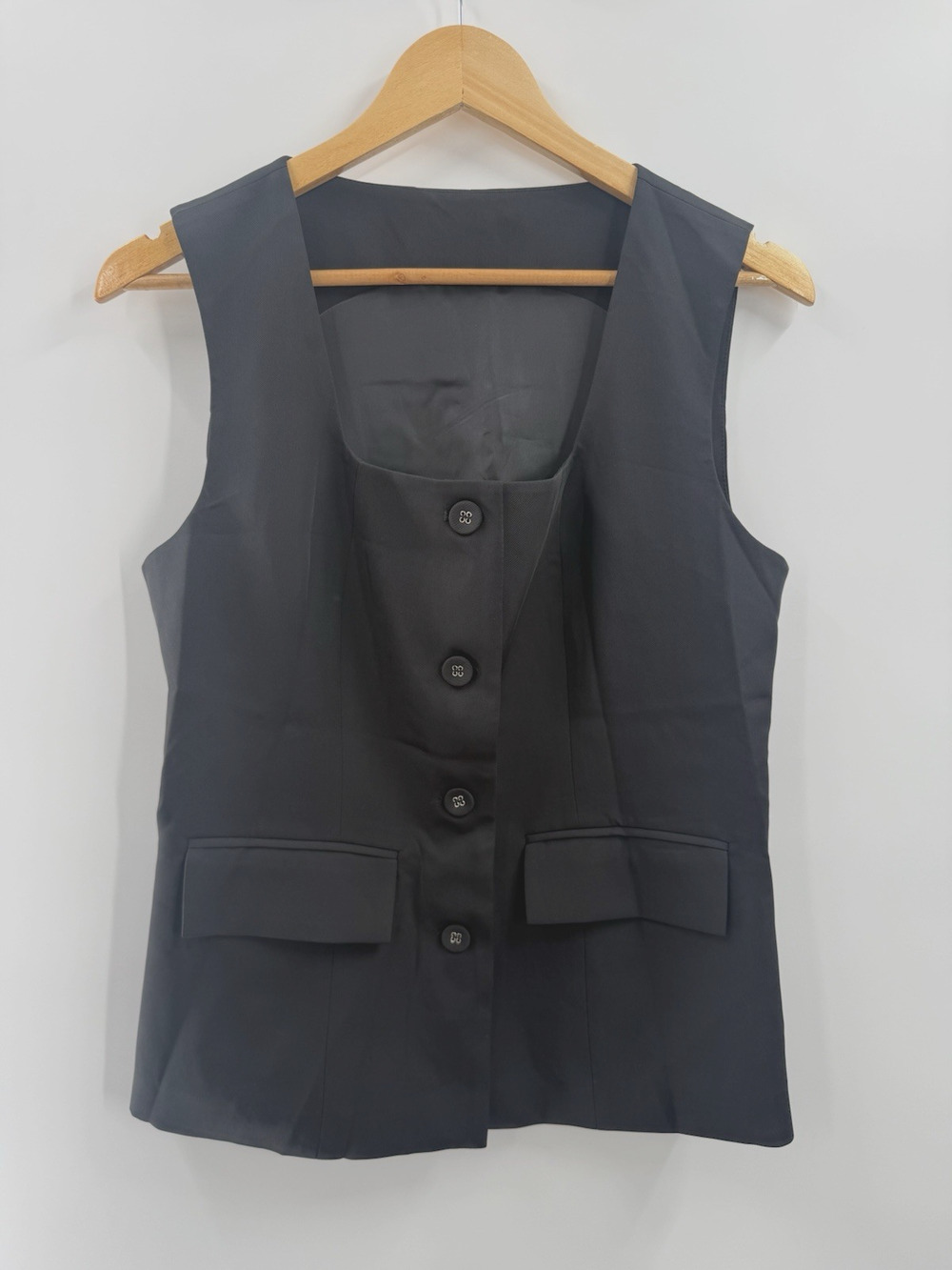 Women's Single Breasted Vest Square Neck Sleeveless Slim Work Office Vest Small